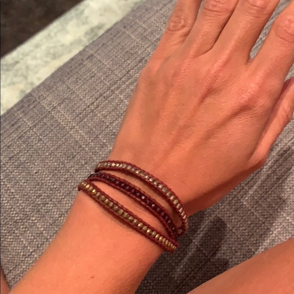 Gold and crystal mix three wrap bracelet